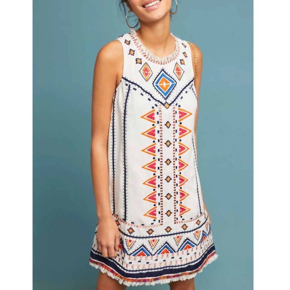 Akemi + Kin x Anthropologie Reagan Embroidered Shift Dress Size 6